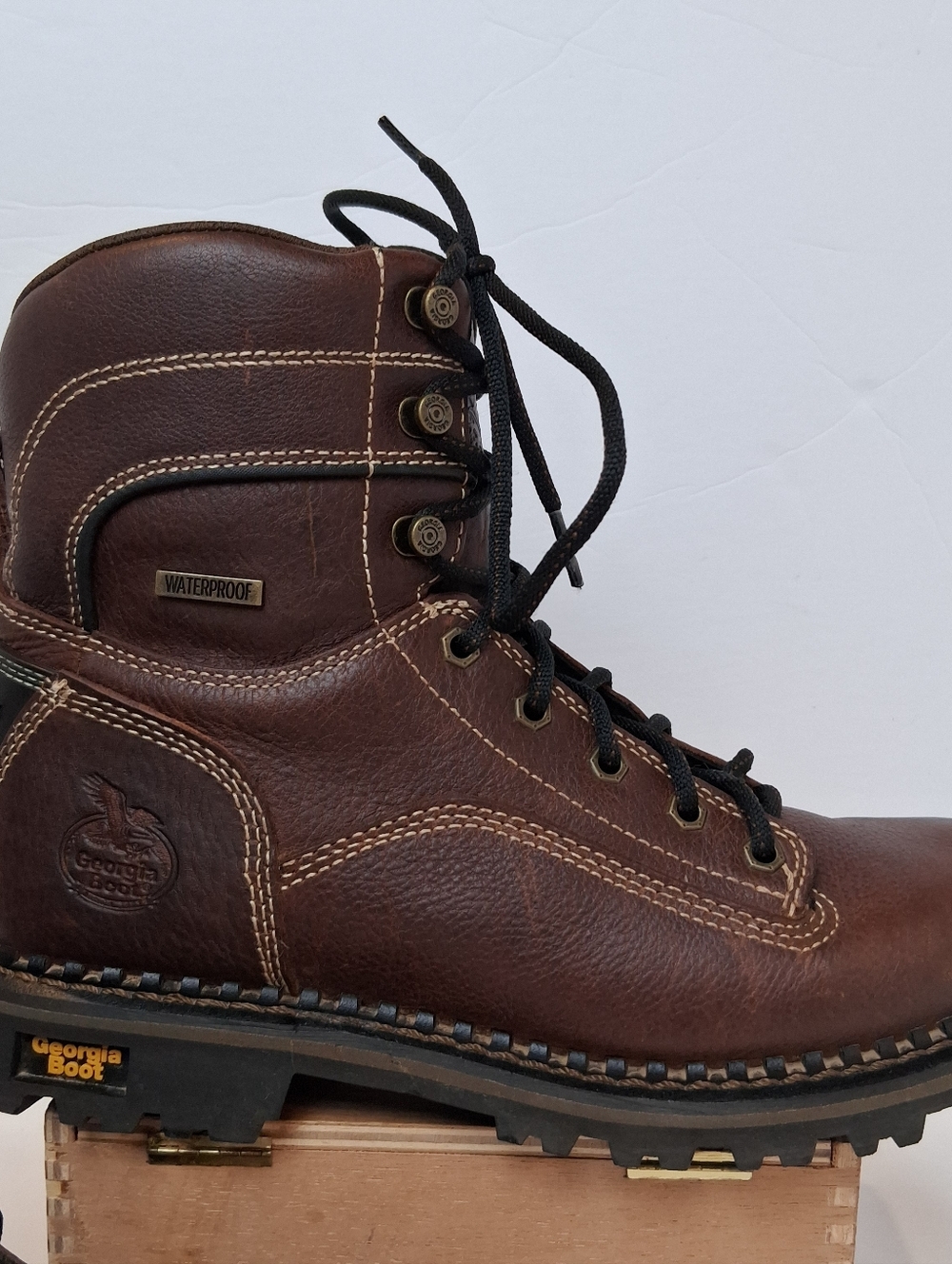 Georgia Boots Womens AMP LT 7" Logger Work Boot Size 9.5 Brwn Waterproof GB00427